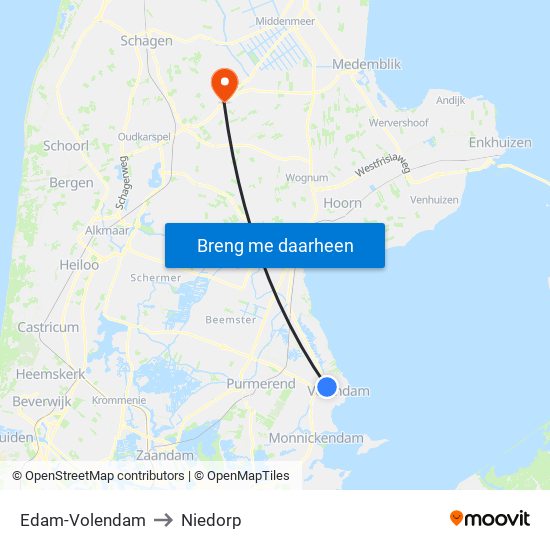 Edam-Volendam to Niedorp map