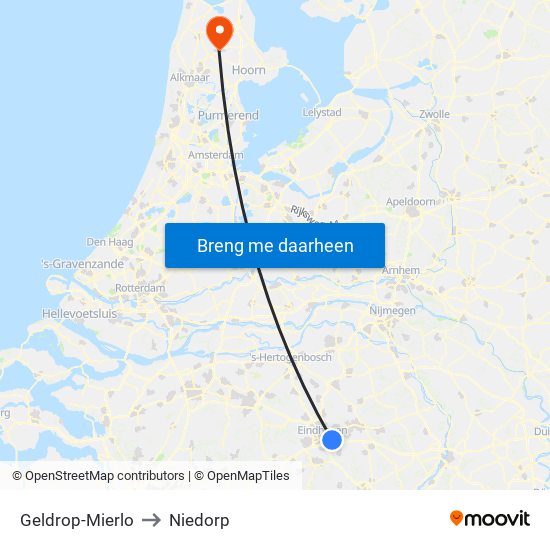 Geldrop-Mierlo to Niedorp map