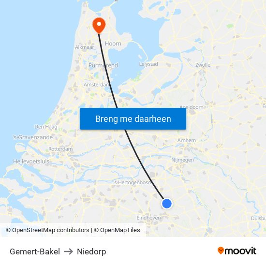 Gemert-Bakel to Niedorp map