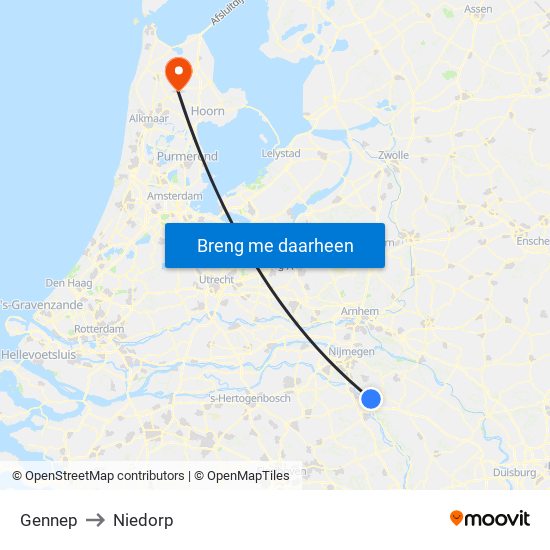 Gennep to Niedorp map