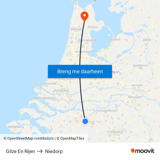 Gilze En Rijen to Niedorp map