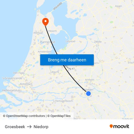 Groesbeek to Niedorp map