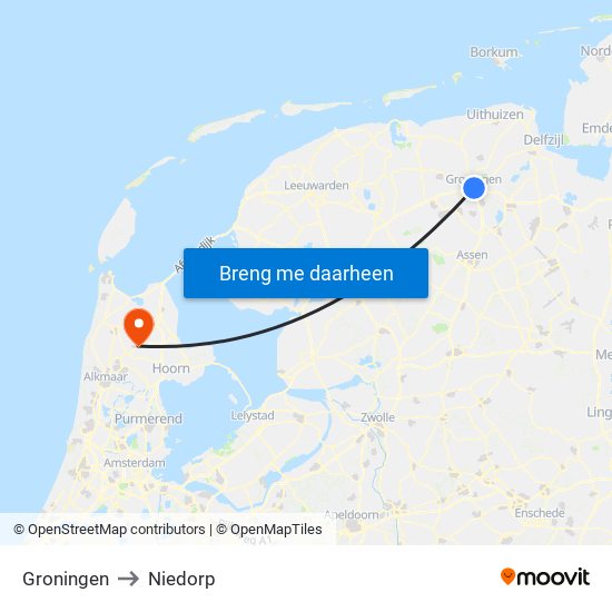 Groningen to Niedorp map