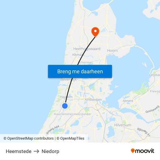 Heemstede to Niedorp map