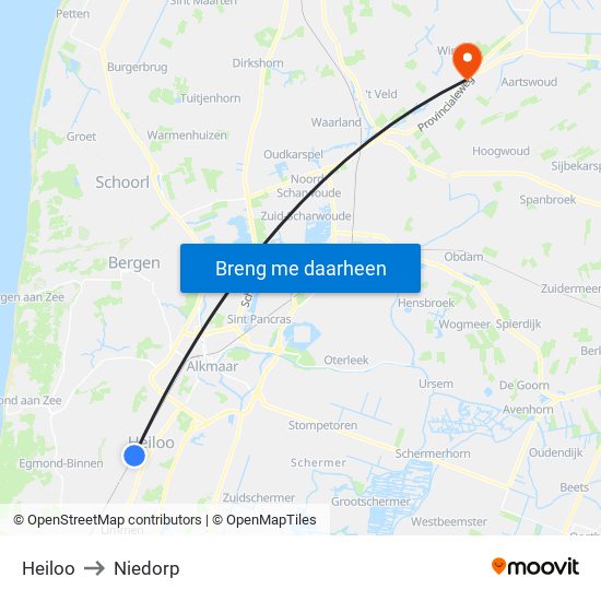 Heiloo to Niedorp map