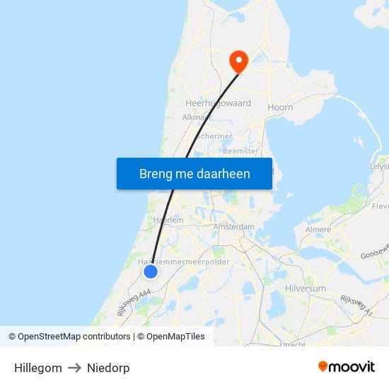 Hillegom to Niedorp map