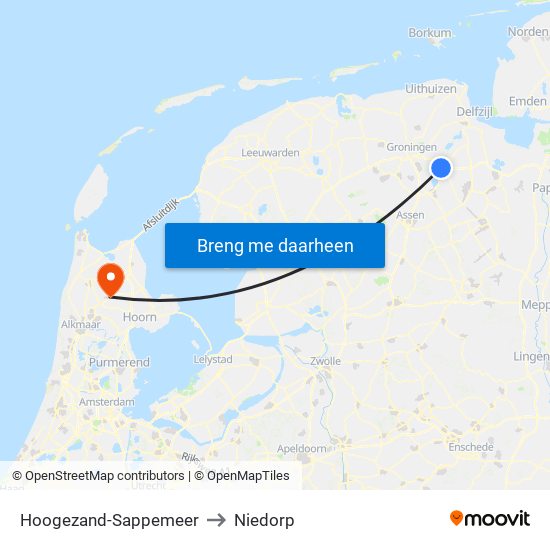 Hoogezand-Sappemeer to Niedorp map