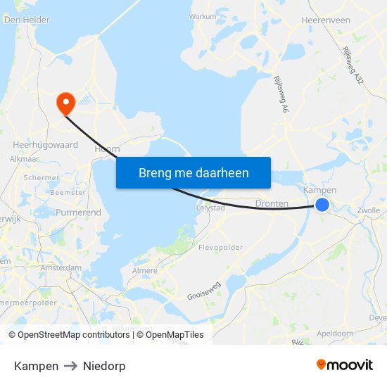 Kampen to Niedorp map