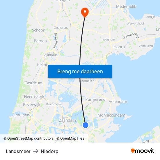 Landsmeer to Niedorp map