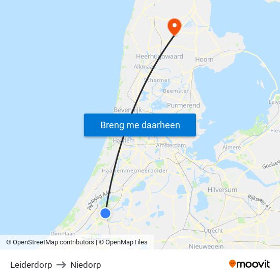 Leiderdorp to Niedorp map