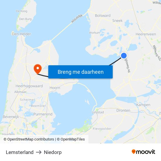 Lemsterland to Niedorp map