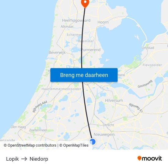 Lopik to Niedorp map