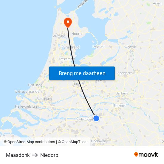 Maasdonk to Niedorp map