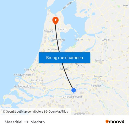 Maasdriel to Niedorp map