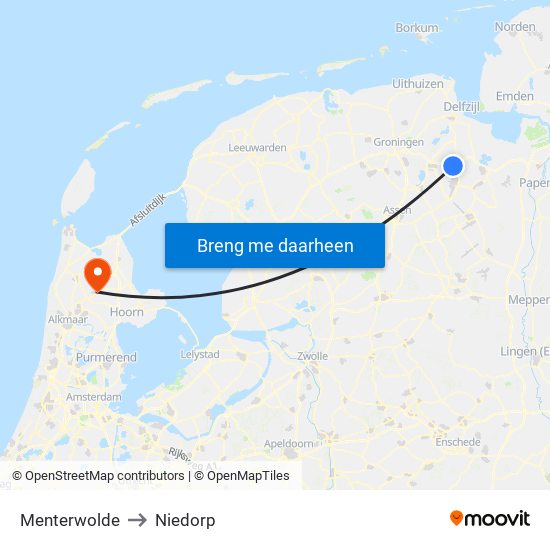 Menterwolde to Niedorp map