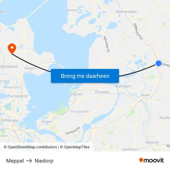 Meppel to Niedorp map