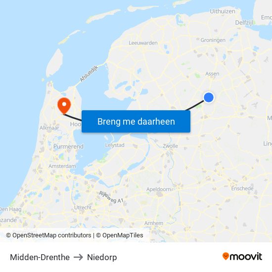 Midden-Drenthe to Niedorp map