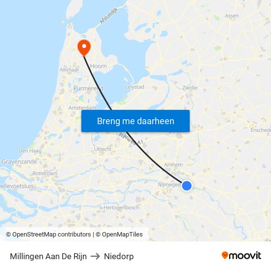 Millingen Aan De Rijn to Niedorp map