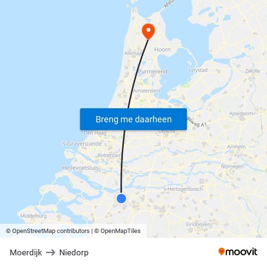 Moerdijk to Niedorp map