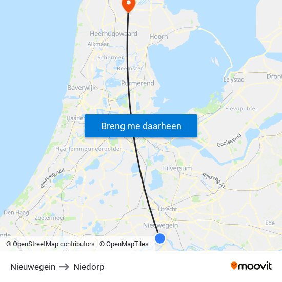 Nieuwegein to Niedorp map
