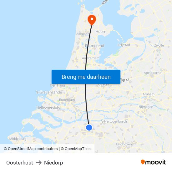 Oosterhout to Niedorp map