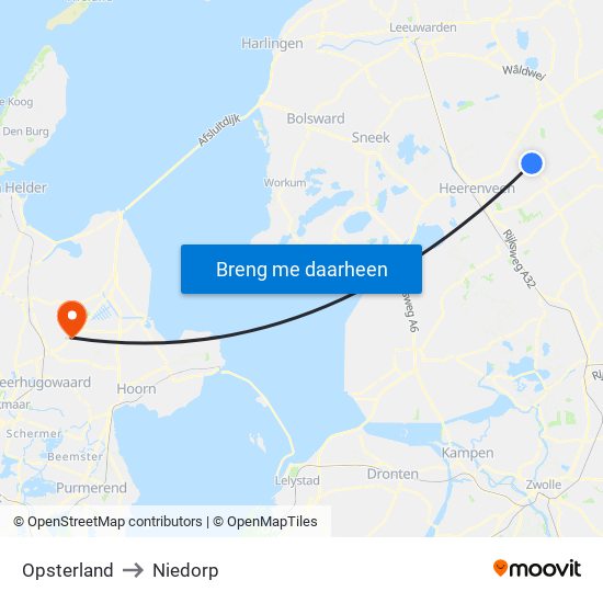 Opsterland to Niedorp map