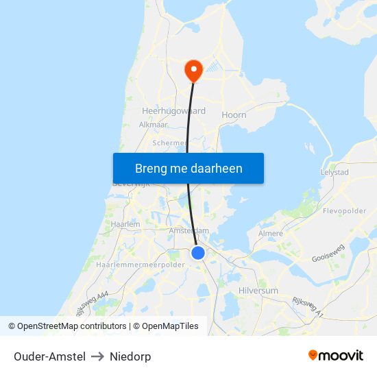 Ouder-Amstel to Niedorp map