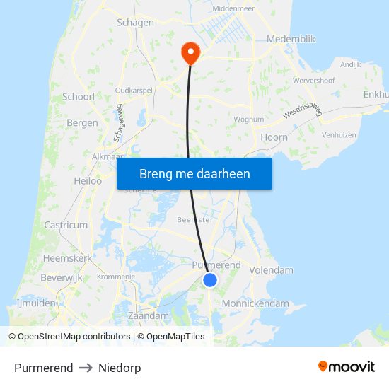 Purmerend to Niedorp map