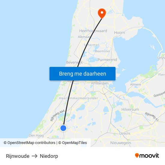 Rijnwoude to Niedorp map