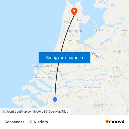 Roosendaal to Niedorp map