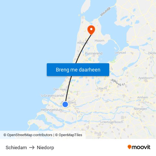 Schiedam to Niedorp map