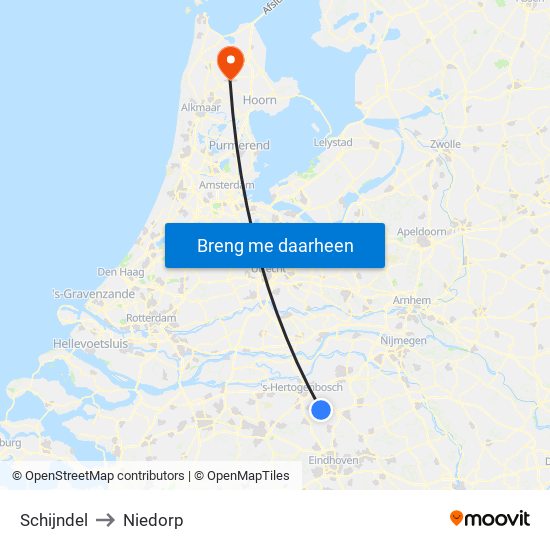 Schijndel to Niedorp map