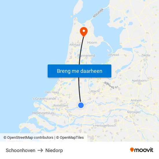 Schoonhoven to Niedorp map
