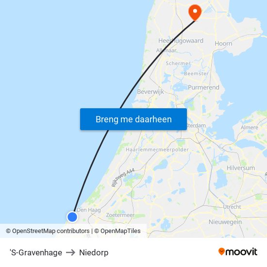 'S-Gravenhage to Niedorp map