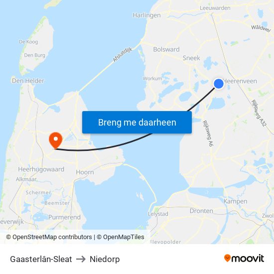 Gaasterlân-Sleat to Niedorp map