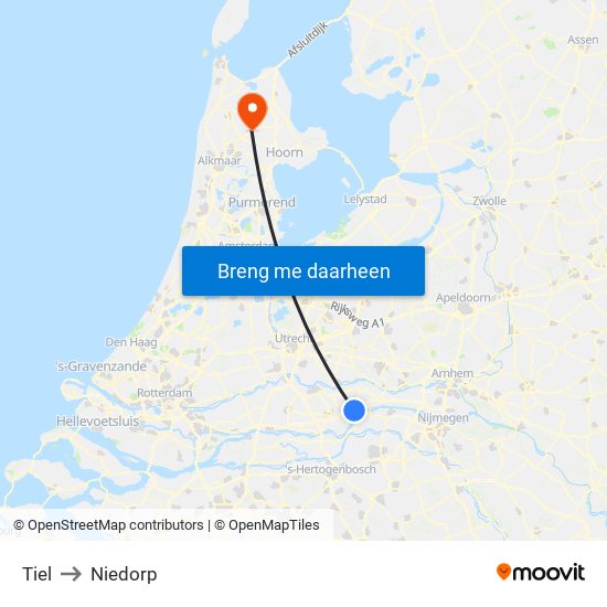 Tiel to Niedorp map