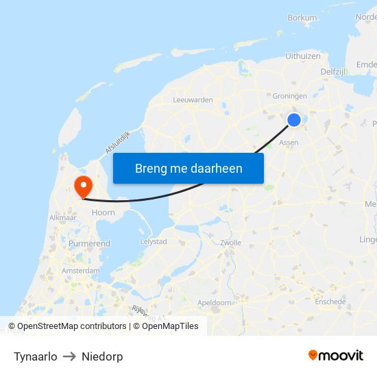 Tynaarlo to Niedorp map