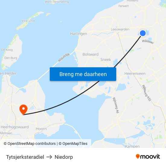 Tytsjerksteradiel to Niedorp map