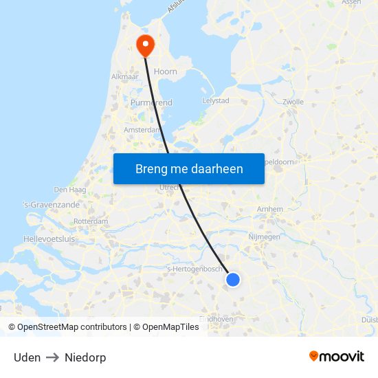 Uden to Niedorp map