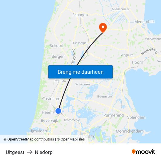 Uitgeest to Niedorp map