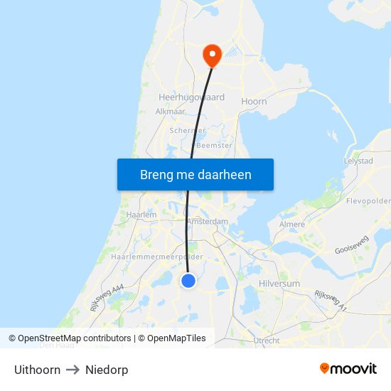 Uithoorn to Niedorp map
