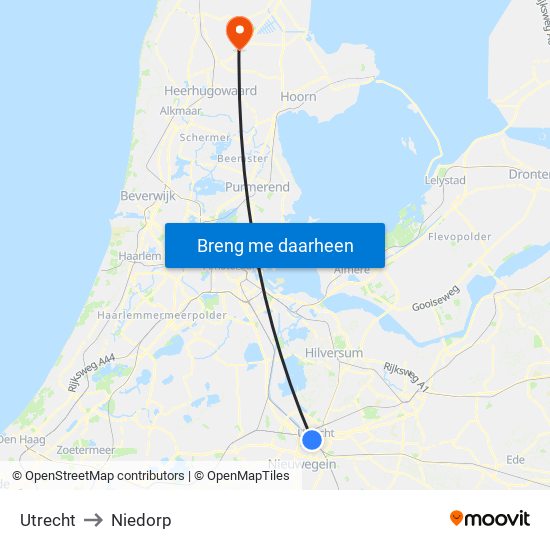 Utrecht to Niedorp map