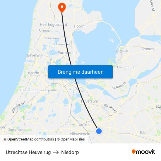Utrechtse Heuvelrug to Niedorp map