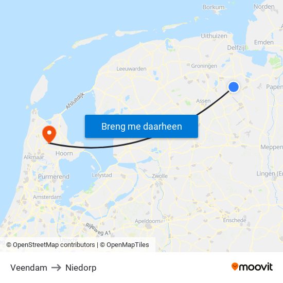 Veendam to Niedorp map