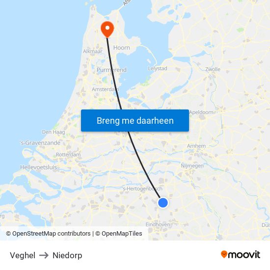 Veghel to Niedorp map