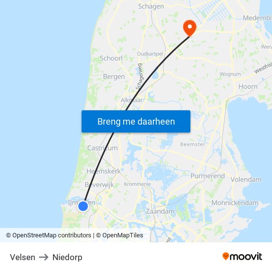 Velsen to Niedorp map