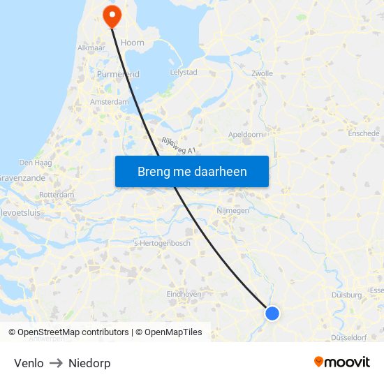 Venlo to Niedorp map