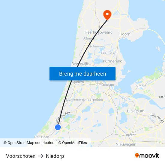 Voorschoten to Niedorp map