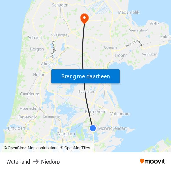 Waterland to Niedorp map