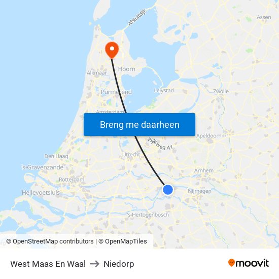 West Maas En Waal to Niedorp map